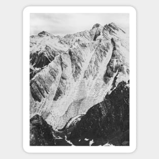 Black and White Shot of Snow-Covered Swiss Alps Sticker